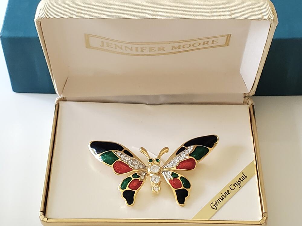 Vintage Multi Color Monarch Enamel Rhinestone Brooch